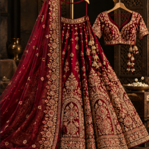Crimson Zardozi Bridal Lehenga (Rental)